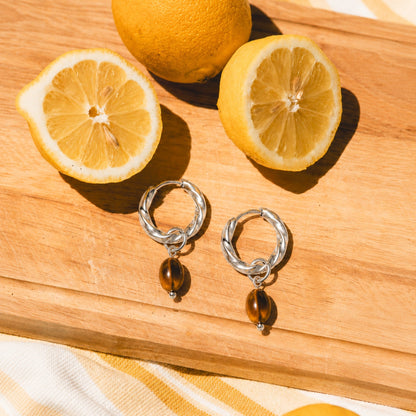 Tiger Eye Hoops Earrings